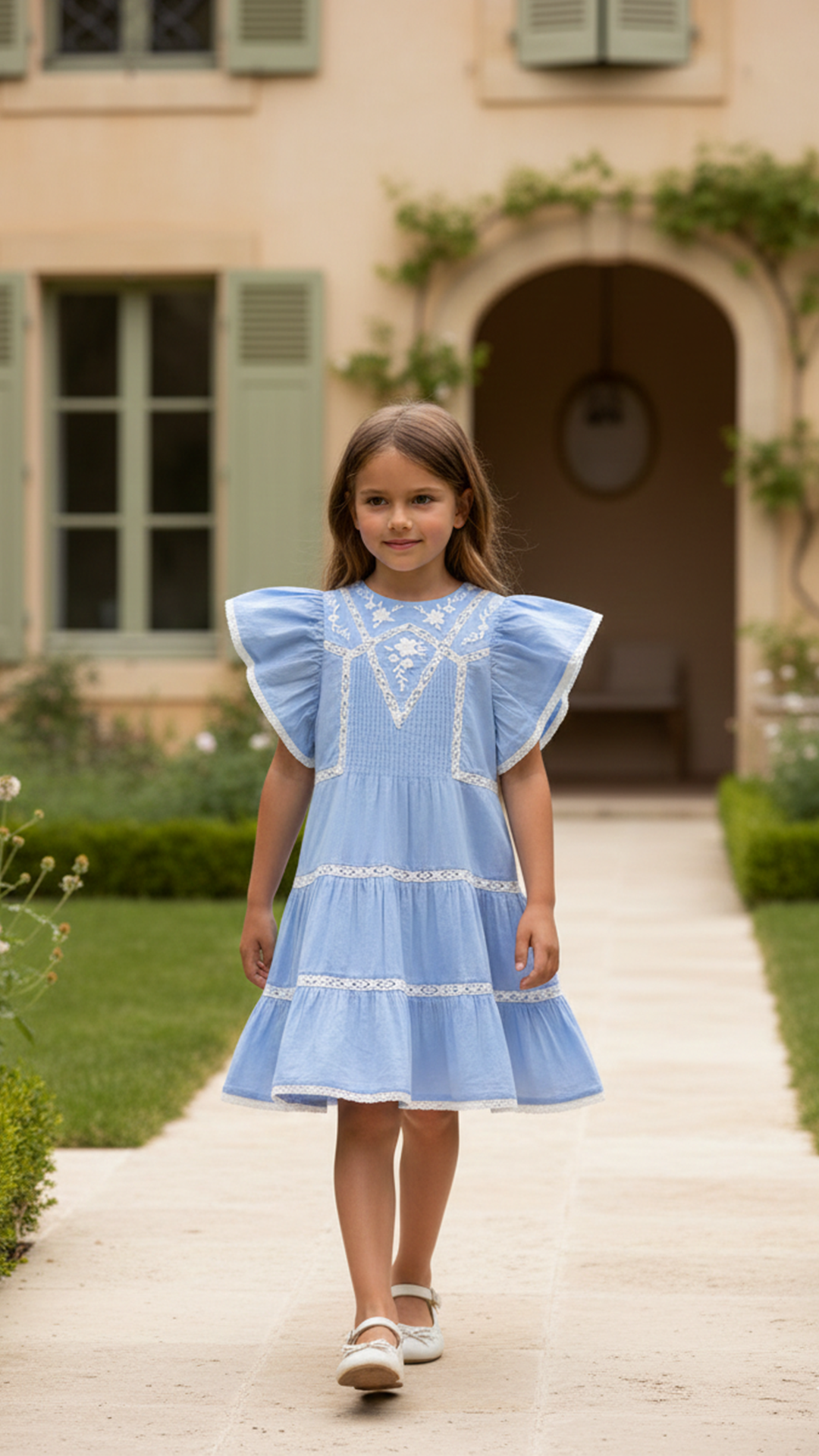 Kız Çocuk Dantel Detaylı Coton Elbise