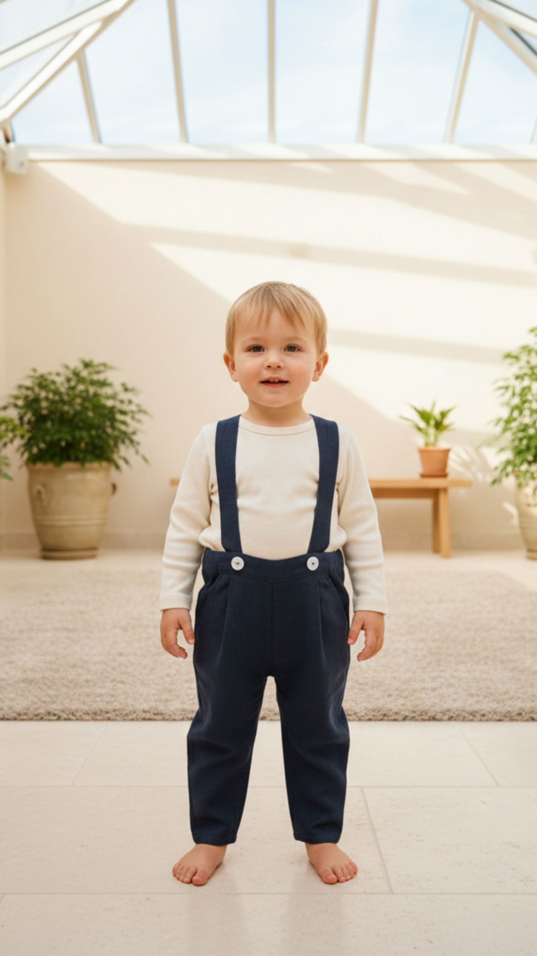 Erkek Bebek Askılı Keten Pantalon