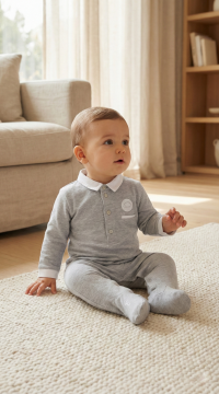 Erkek Bebek Pamuklu Polo Yaka Tulum