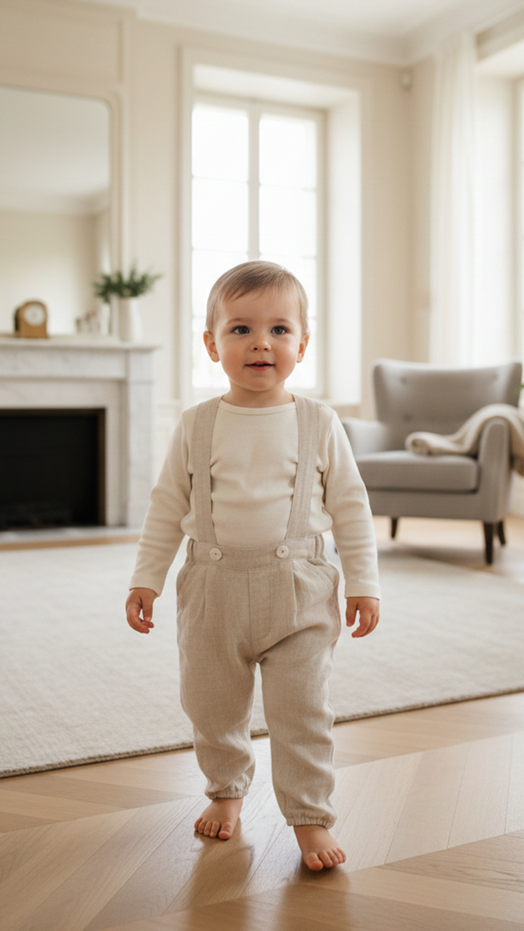 Erkek Bebek Askılı Keten Pantalon