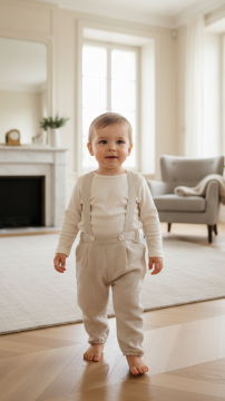 Erkek Bebek Askılı Keten Pantalon