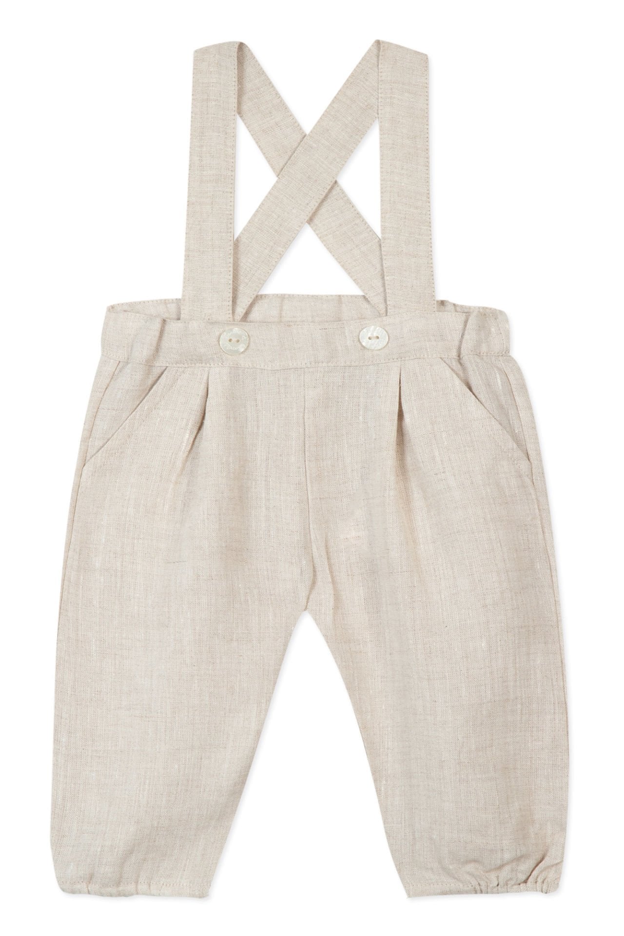 Erkek Bebek Askılı Keten Pantalon
