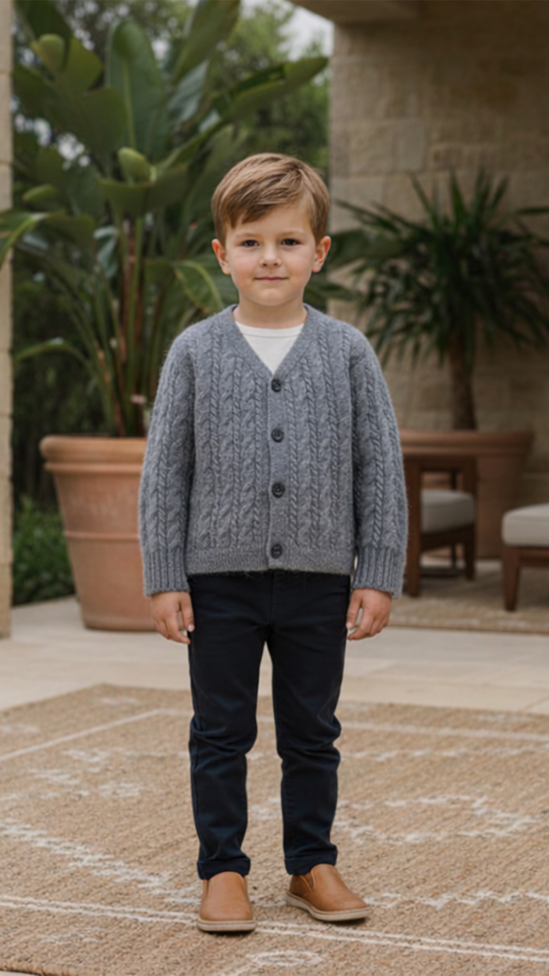 Erkek Bebek Saç Örgülü Kaşmir Hırka