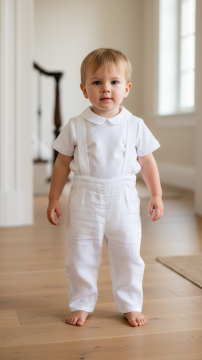 Erkek Bebek Askılı Keten Pantalon