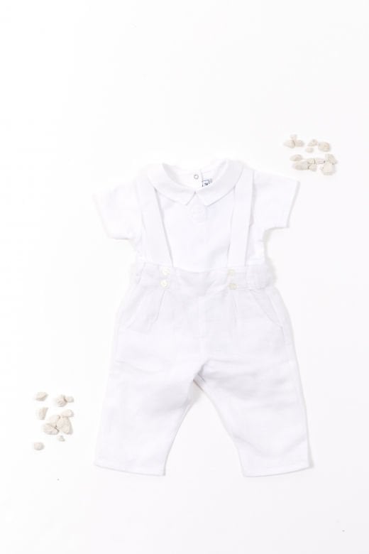 Erkek Bebek Askılı Keten Pantalon