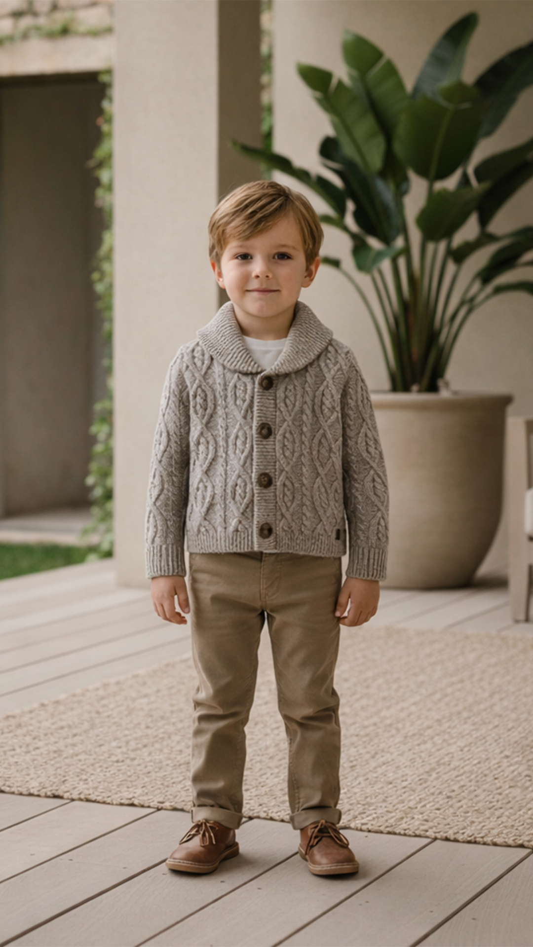 Erkek Çocuk Saç Örgülü Yün Hırka