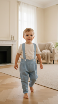 Erkek Bebek Askılı Keten Pantalon