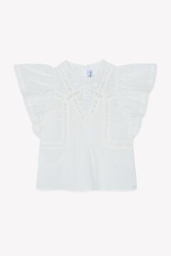 Kız Çocuk Beyaz Dantel Yakalı Coton Bluz