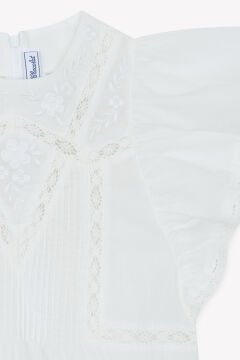 Kız Çocuk Beyaz Dantel Yakalı Coton Bluz