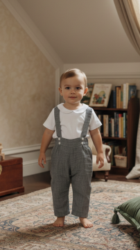 Erkek Bebek Askılı Keten Pantalon