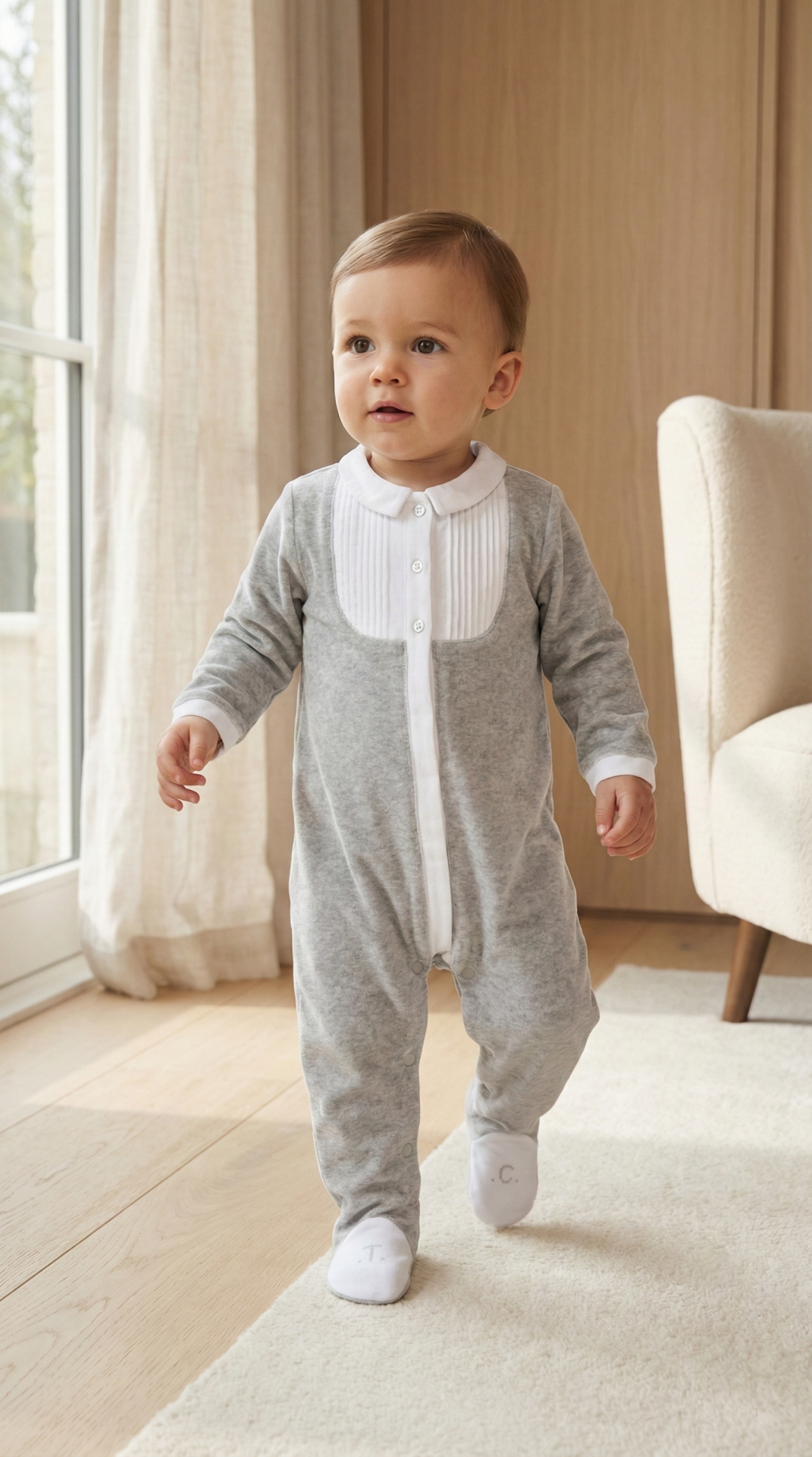 Erkek Bebek Önden Açılan Kadife Tulum