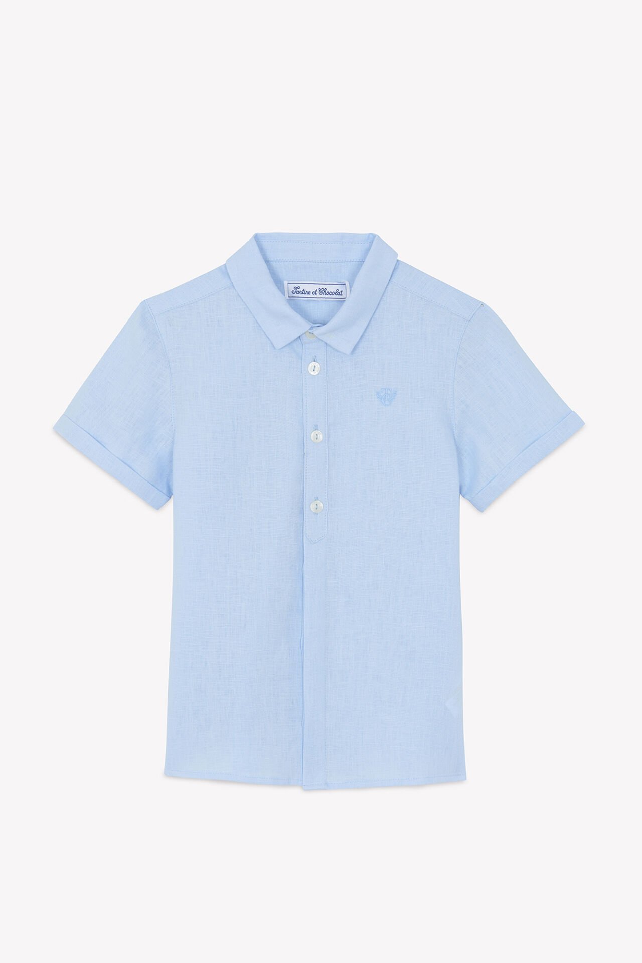 Erkek Çocuk Mavi Keten Gömlek