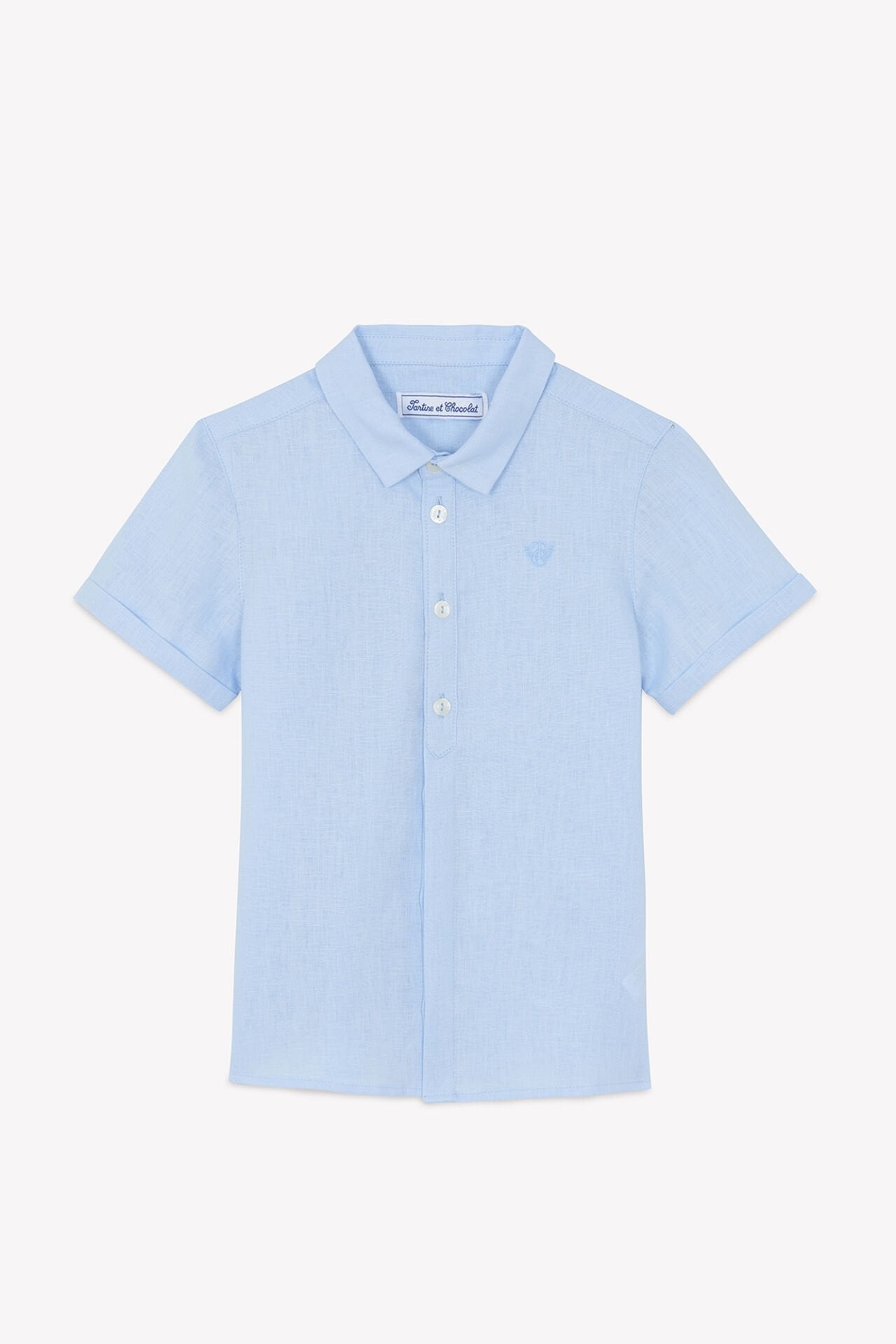 Erkek Çocuk Mavi Keten Gömlek