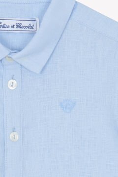 Erkek Çocuk Mavi Keten Gömlek