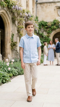 Erkek Çocuk Mavi Keten Gömlek