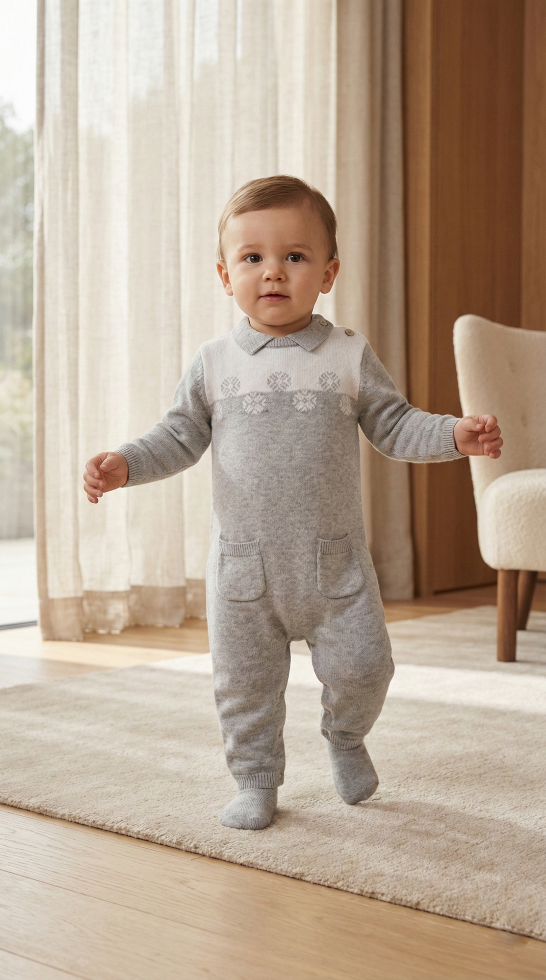 Erkek Bebek Triko Ayaksız Tulum