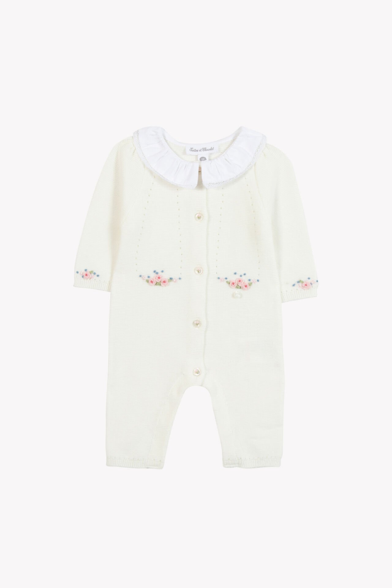 Kız Bebek Çiçek Aplikli Triko Tulum