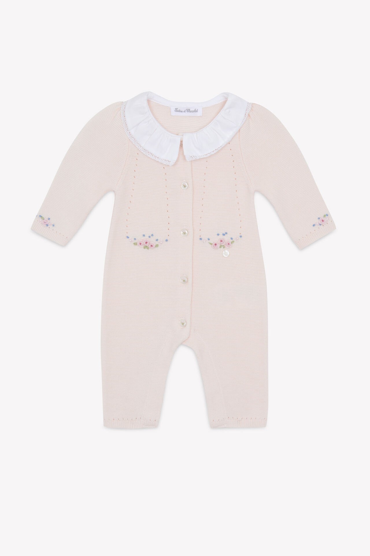 Kız Bebek Çiçek Aplikli Triko Tulum