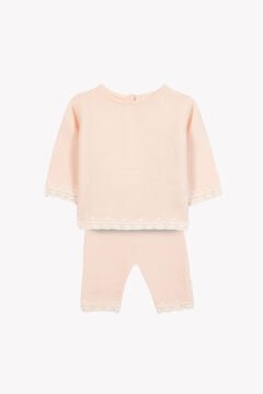 Kız Bebek Pembe Triko Bluz + Pantalon Set