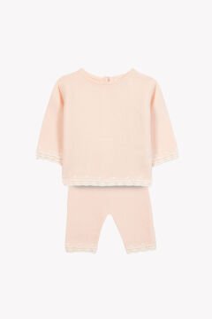 Kız Bebek Pembe Triko Bluz + Pantalon Set