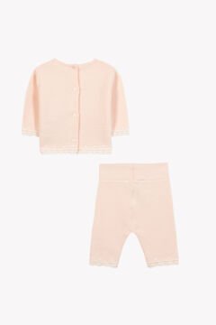 Kız Bebek Pembe Triko Bluz + Pantalon Set