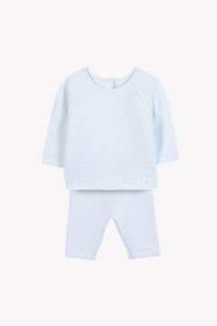 Erkek Bebek Mavi Triko Bluz + Pantalon Set