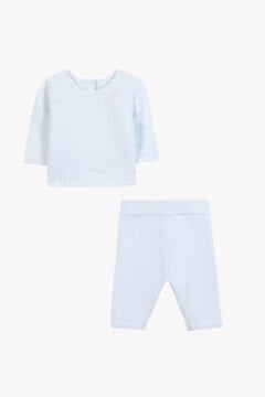 Erkek Bebek Mavi Triko Bluz + Pantalon Set
