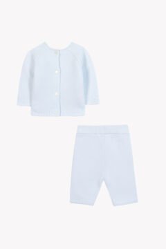 Erkek Bebek Mavi Triko Bluz + Pantalon Set