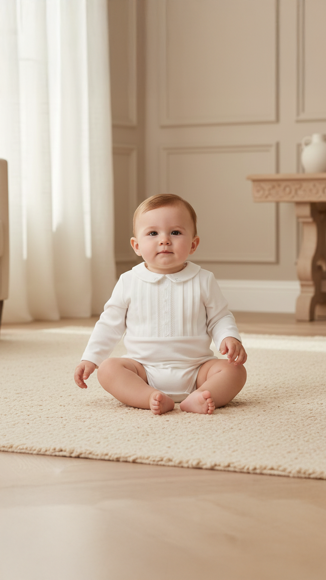 Erkek Bebek Pili Yakalı Ceremonie Body Ekru