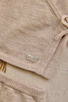 Bebek Bej Triko Hırka + Pantalon Set