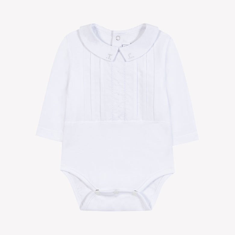 Erkek Bebek Pili Yakalı Ceremonie Body Beyaz