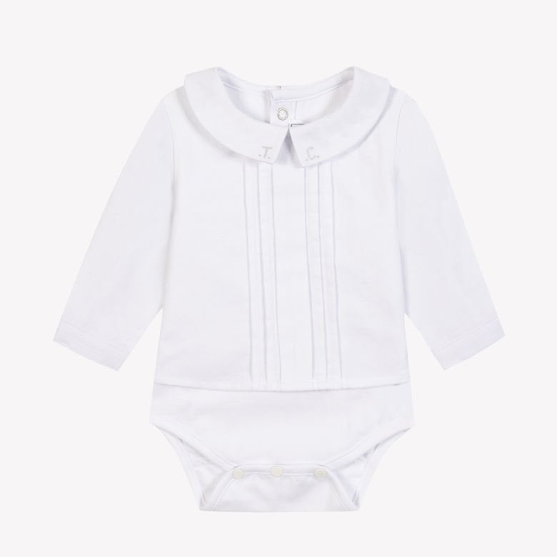 Erkek Bebek Pili Yakalı Ceremonie Body Beyaz
