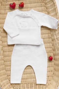 Bebek Ekru Triko Kazak + Pantalon Set