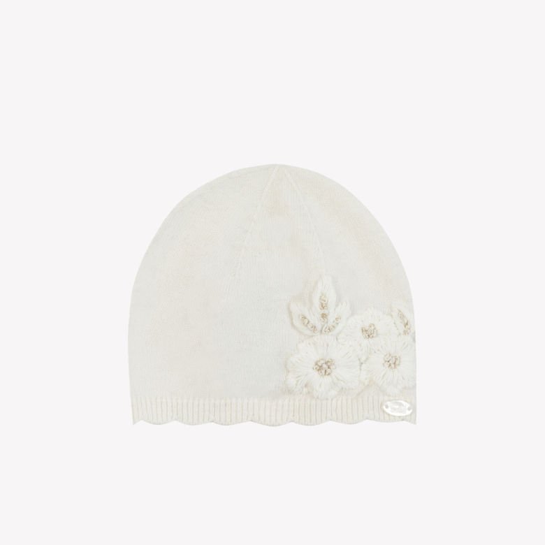 Kız Bebek Çiçek Aplikeli Yün Şapka