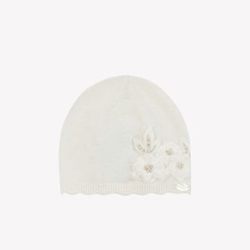 Kız Bebek Çiçek Aplikeli Yün Şapka