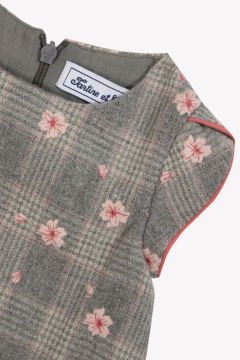 Kız Bebek Ekoseli Çiçek Nakışlı Elbise