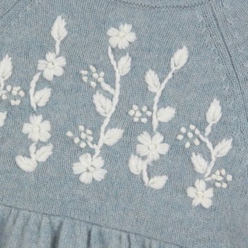 Kız Bebek Çiçek Nakışlı Triko Elbise