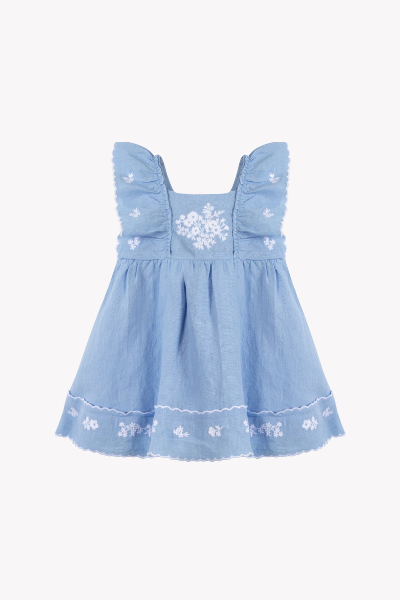 Kız Bebek Mavi Keten Elbise