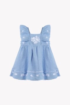 Kız Bebek Mavi Keten Elbise