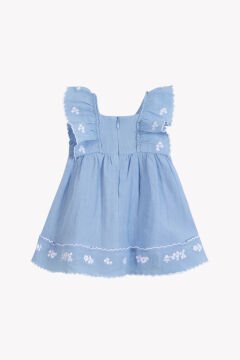 Kız Bebek Mavi Keten Elbise