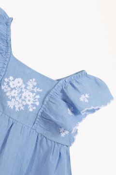 Kız Bebek Mavi Keten Elbise