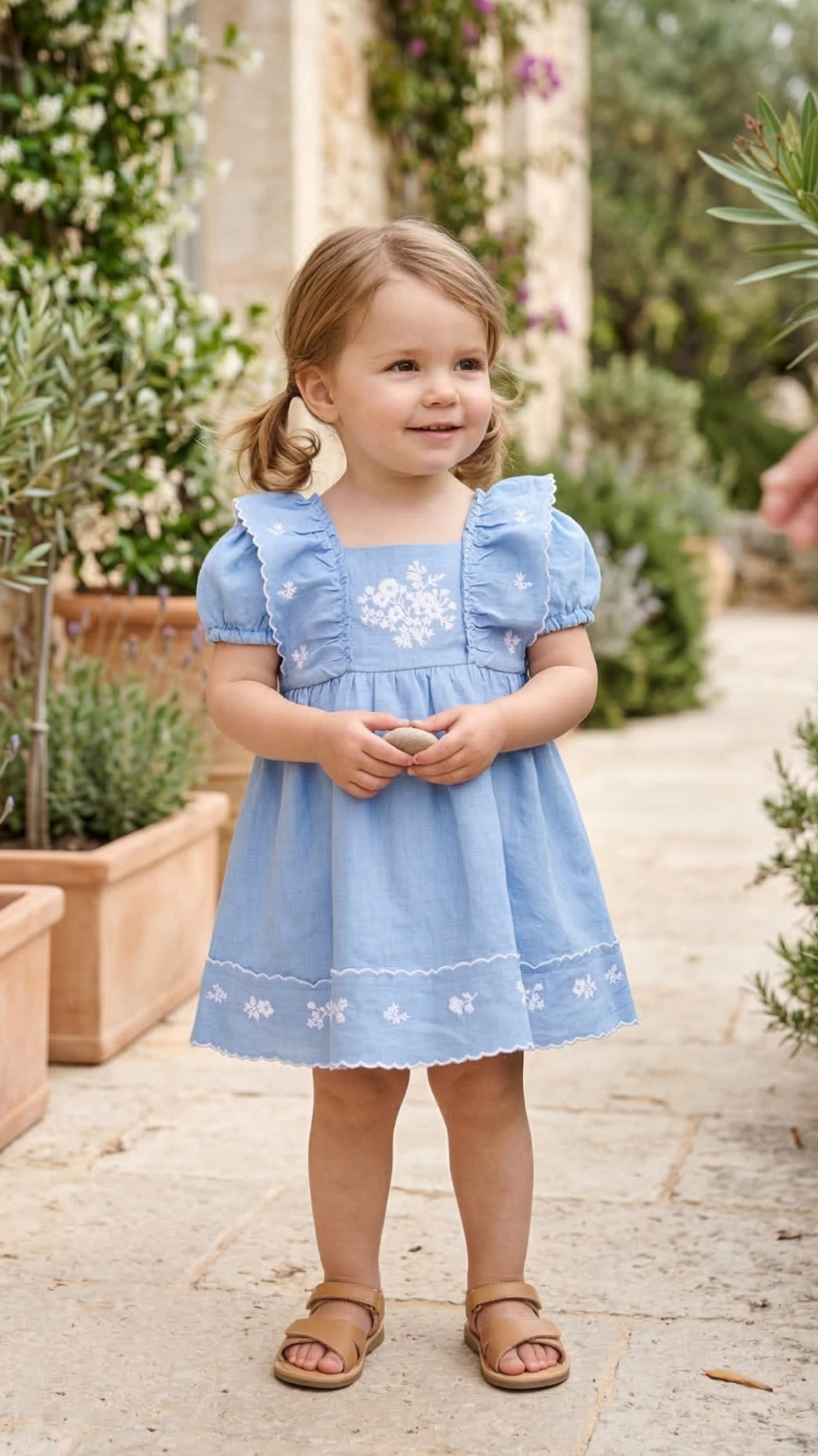 Kız Bebek Mavi Keten Elbise