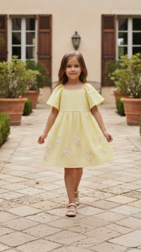 Kız Çocuk Sarı Keten Elbise