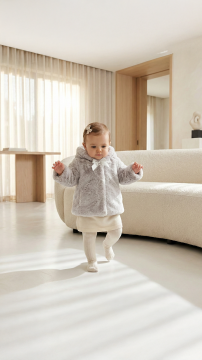 Kız Bebek Kapüşonlu Kürk Mont