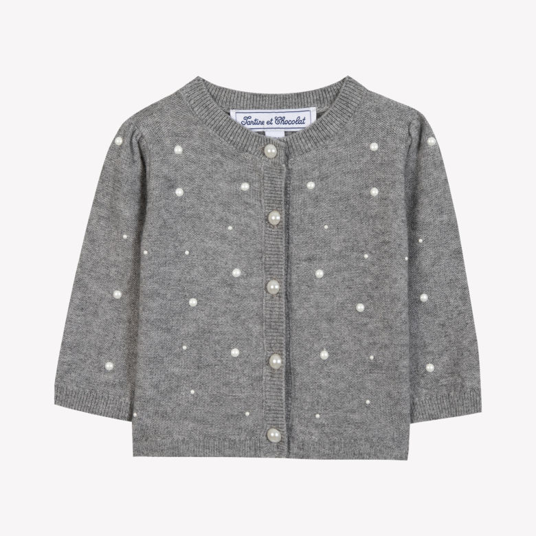 Kız Bebek İnci Aplikeli Hırka