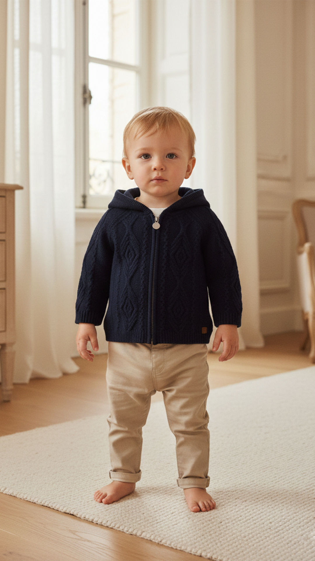 Erkek Bebek Kapüşonlu Triko Hırka