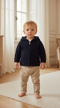 Erkek Bebek Kapüşonlu Triko Hırka