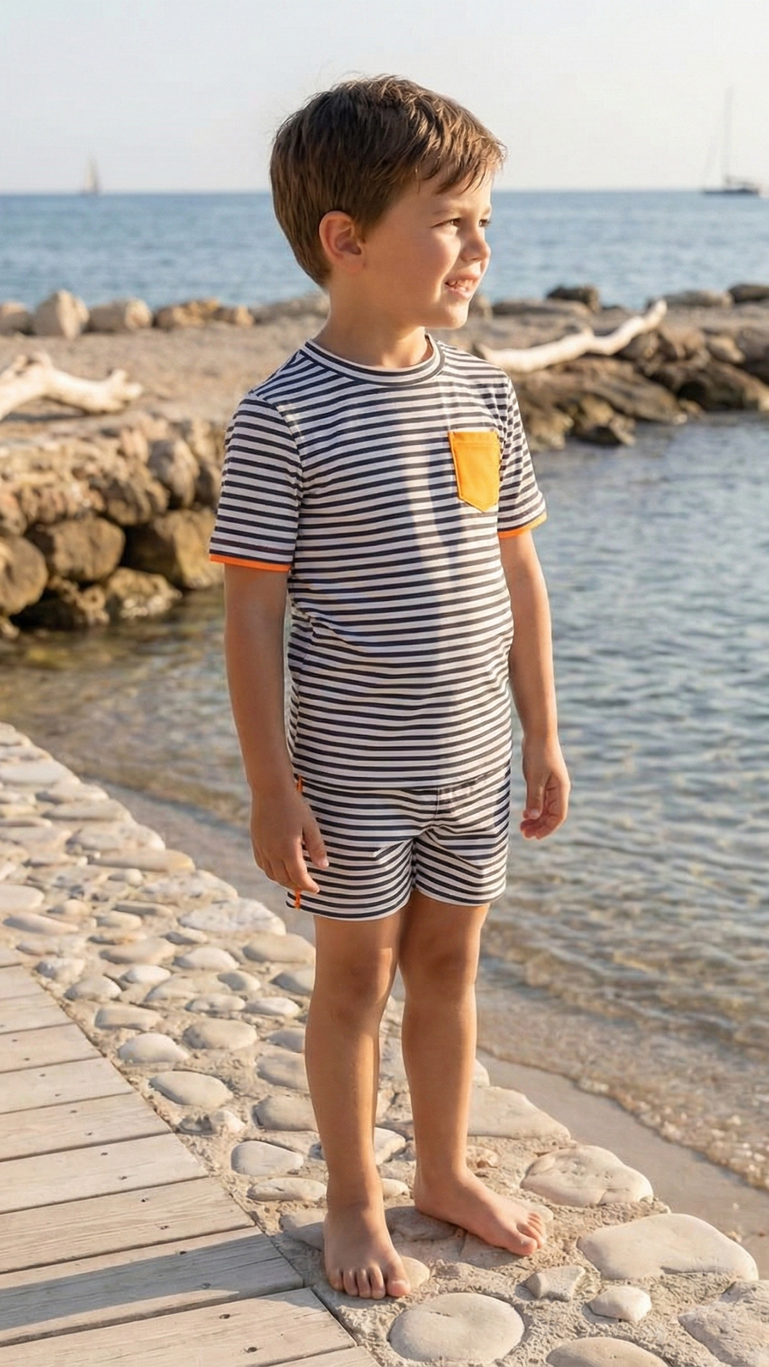 Erkek Çocuk UV Korumalı Çizgili T-Shirt