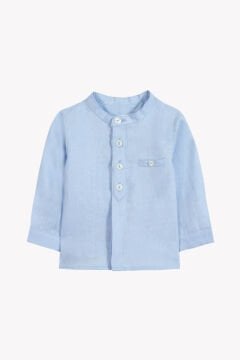 Erkek Bebek Ceremonie Keten Gömlek Mavi
