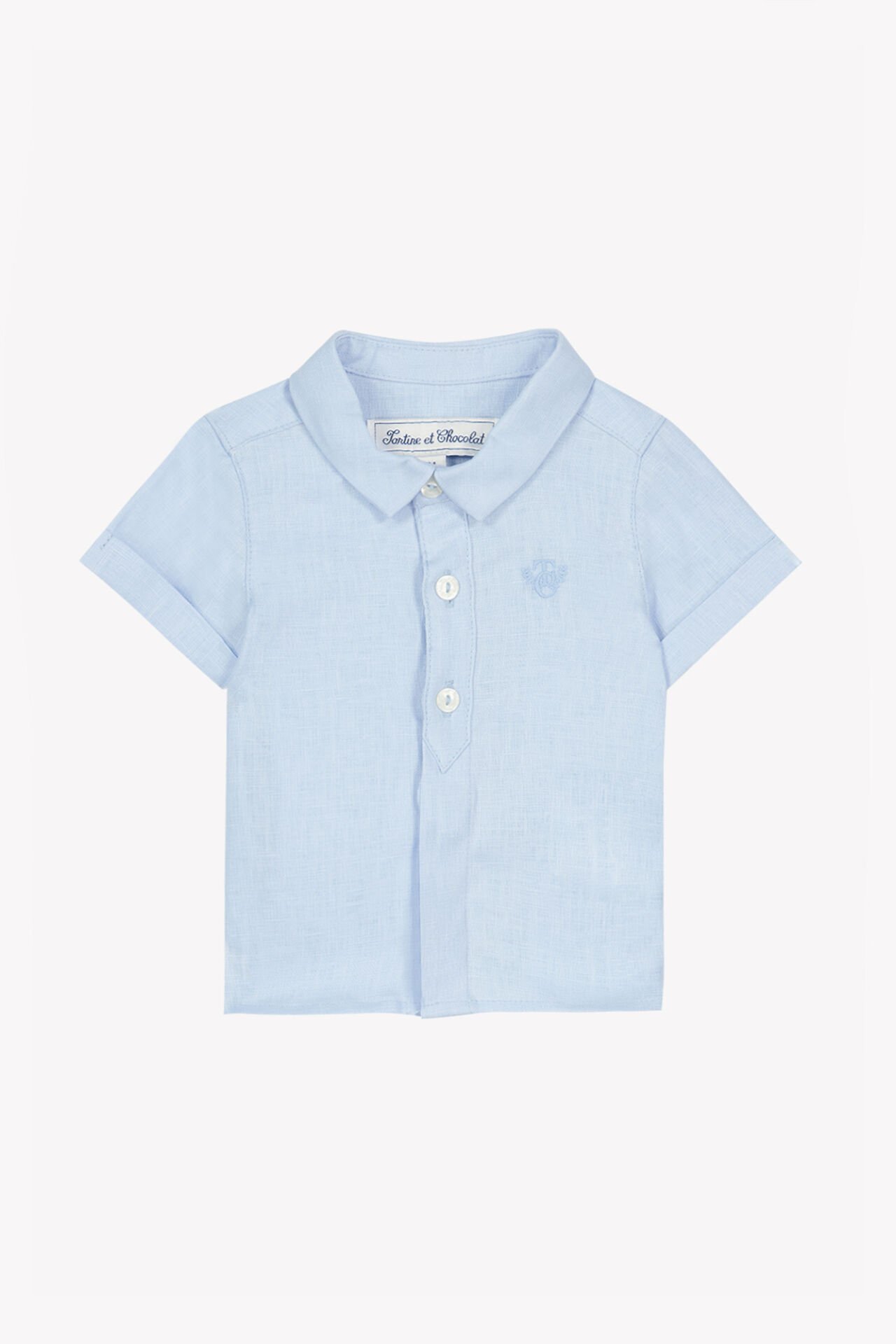 Erkek Bebek Kısa Kollu Ceremonie Keten Gömlek Mavi